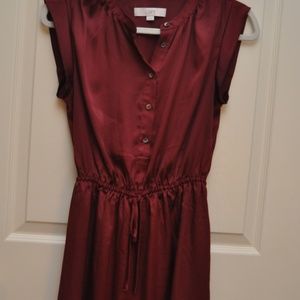 Crimson Silky Drawstring Waist Dress